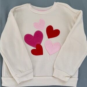 Cream Sweatshirt with Pink & Red Heart Appliqués